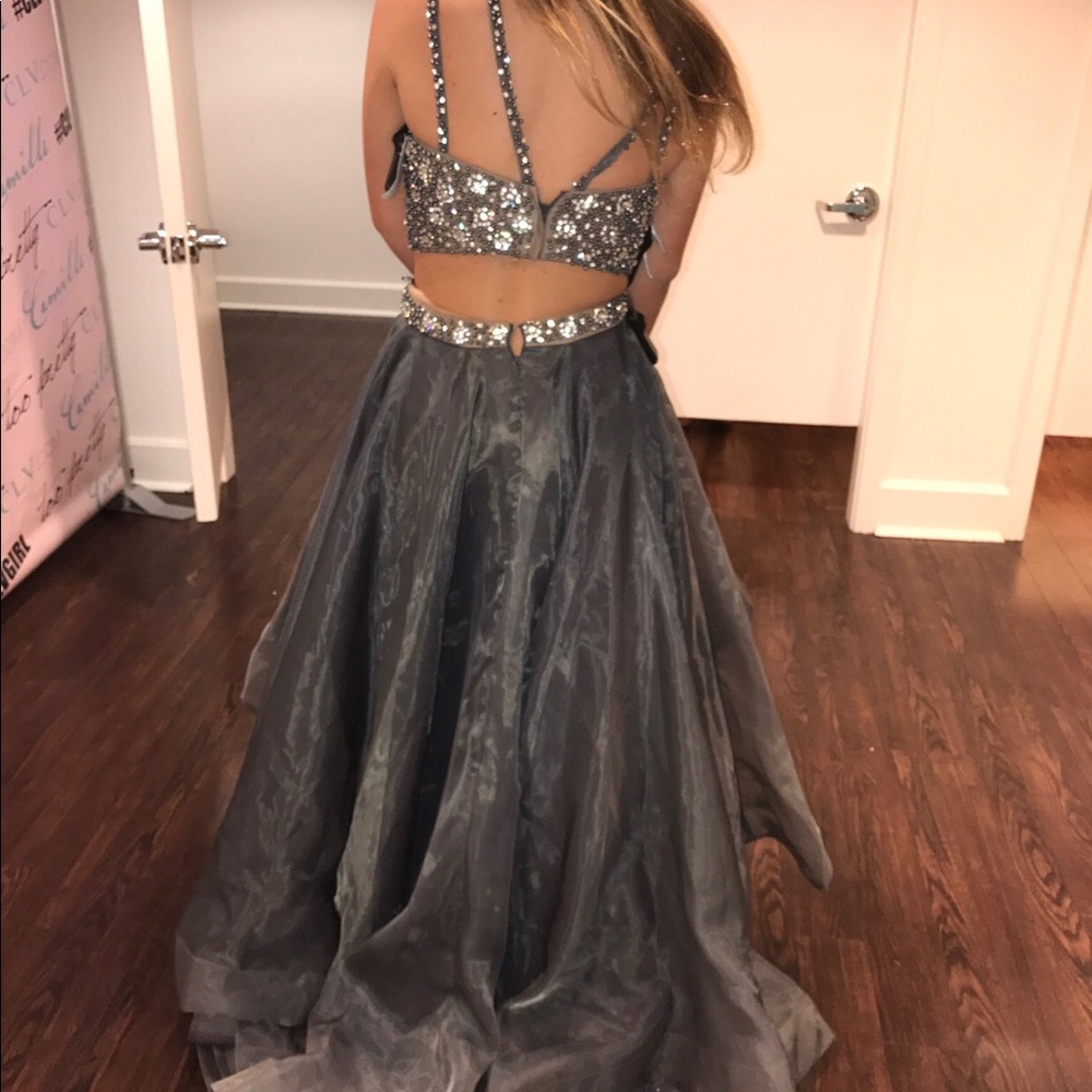 Long and Sparkly Gray Two-Piece Prom Dress - Picture 6 of 6